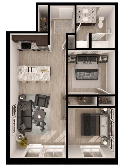 a floor plan of a small apartment with a bedroom and a living room
